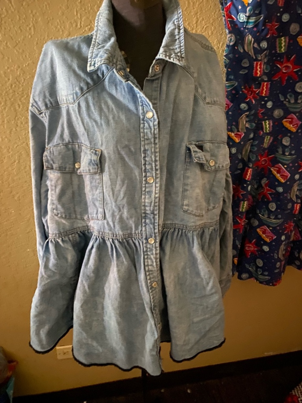 Free people Light Wash Denim Button-Up Peplum Jacket